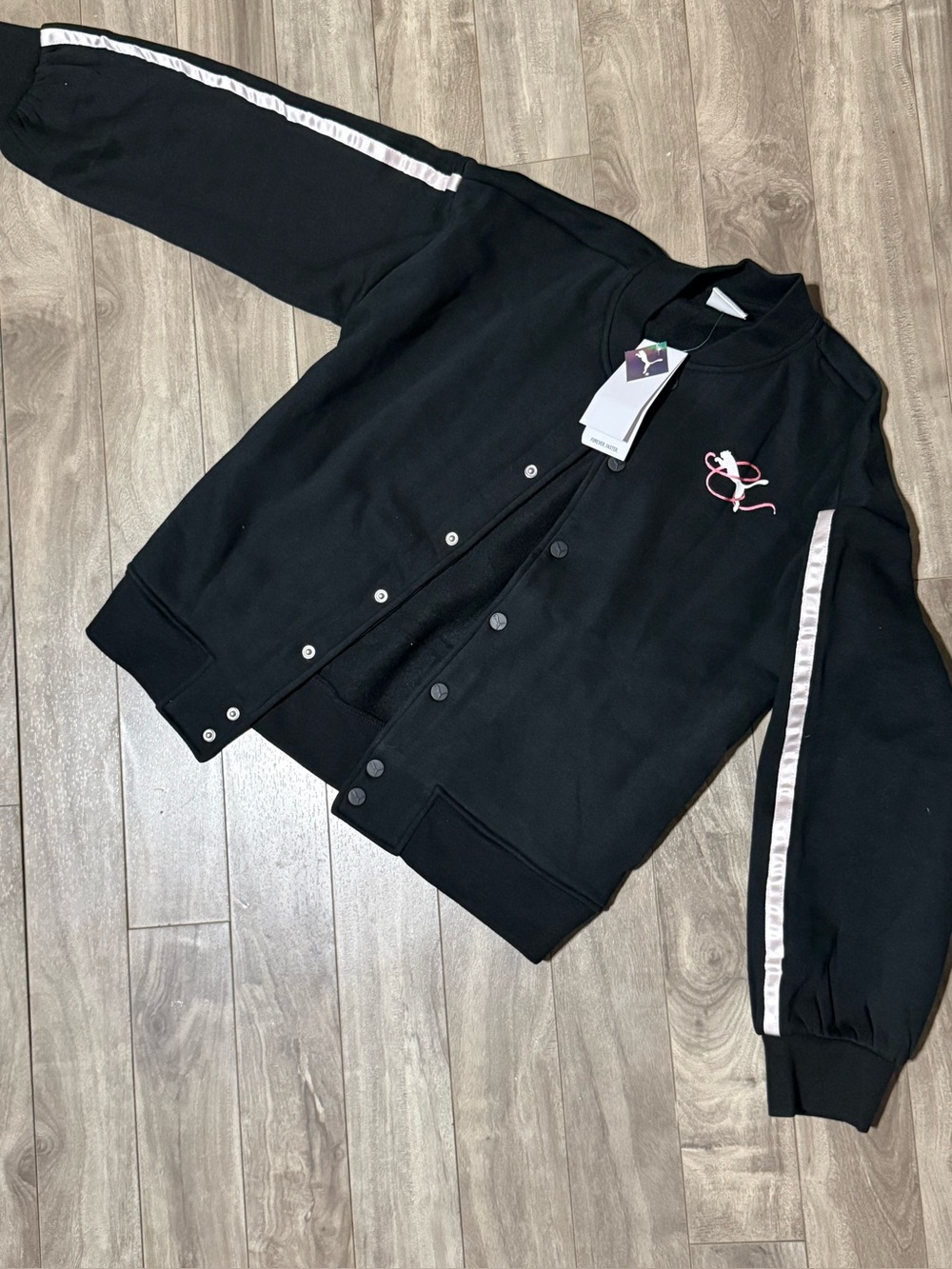 Puma Black Bomber Jacket with Light Pink Trim & Logo